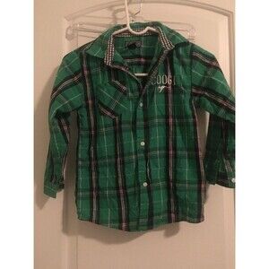 Coogi Boys Green Plaid Long Sleeve Button Up Shirt Casual Size 7